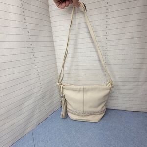 BRIGHTON Baby Jake Pebbled Leather Crossbody Bucket Bag White Tote Shoulder Bag